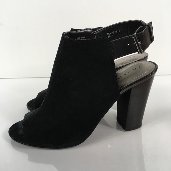 Tahari Margaret Black Suede Open Toe Shootie 8.5 - Picture 4 of 8